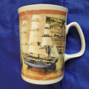 Vtg Signed Rose of England Mug BoneChina Nautical Schooner Sailing Compass Scope